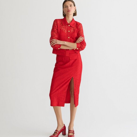 New Lady shirt-jacket in lace Jcrew red gold button up tank top large top shirt - Picture 1 of 4
